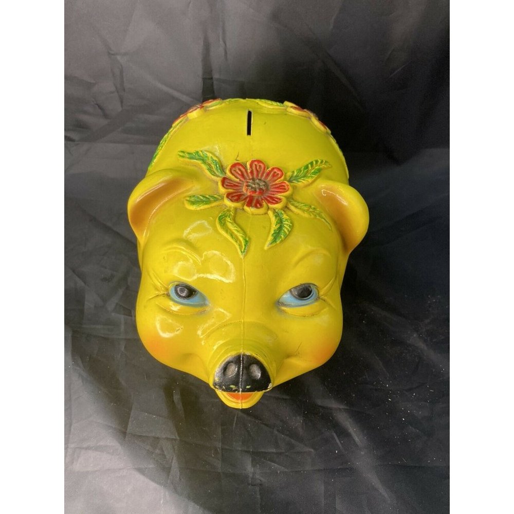 Vintage Silvistri Bros Vintage Yellow Floral Blow Mold Piggy Bank Boho Hippie